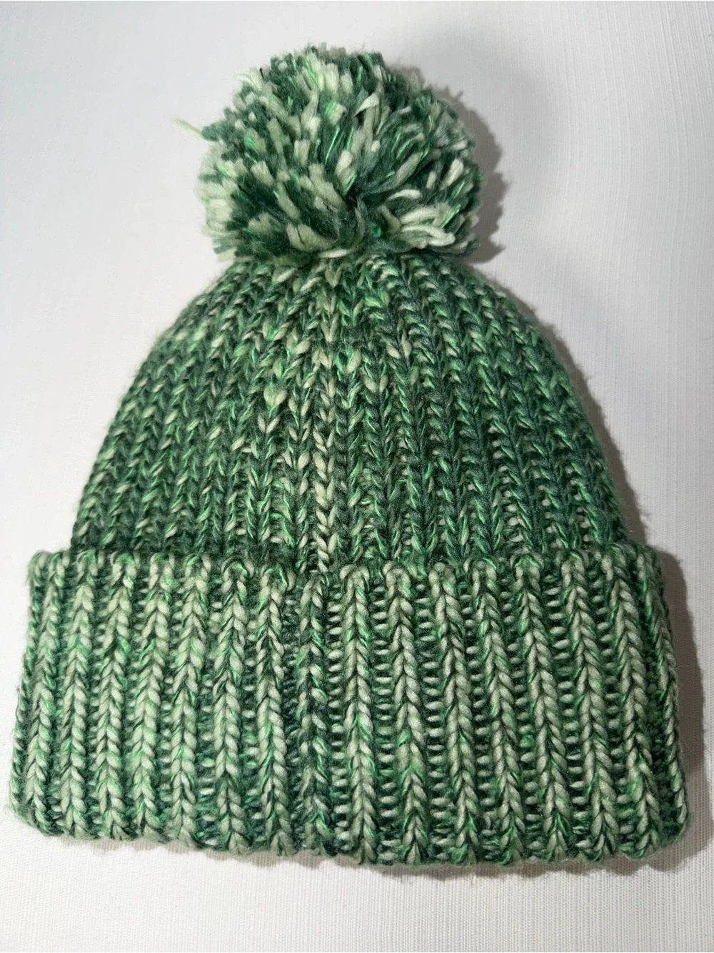 The North Face Women’s Green Marled Knit Pom Beanie Sherpa Fleece Lined OS